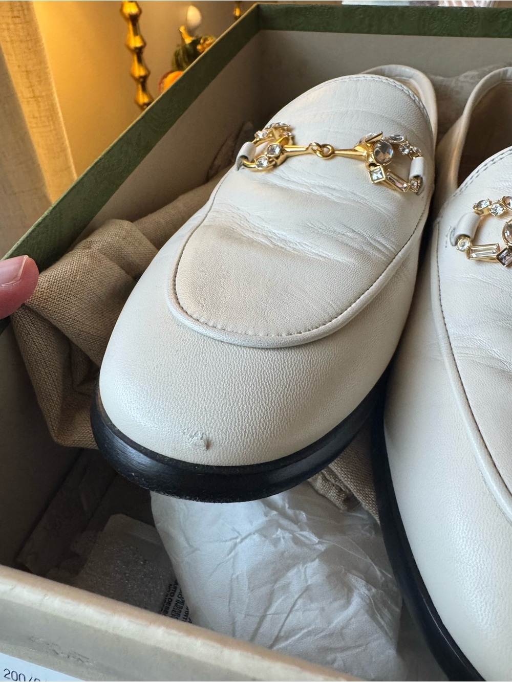 GUCCI Malaga Crystal Horsebit Womens Jordaan Loafers Mystic White (38) - Picture 11 of 13